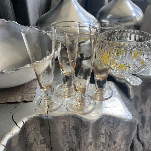 Rare vintage gold tinged atomic age, starburst celebration glasses set of four - Picture 12 of 17